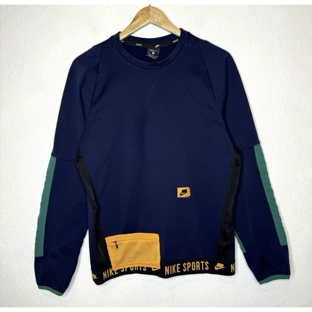 Nike Mens Small Therma Fleece Pullover Crew Sweatshirt Training Navy BV3299-498